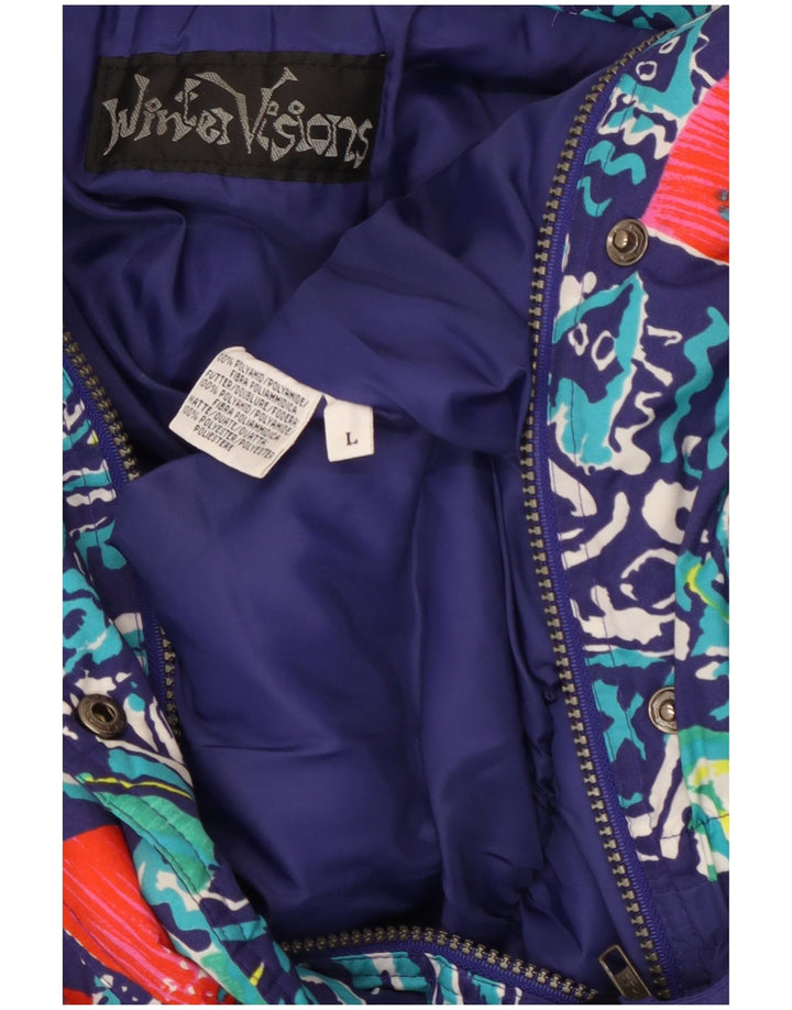 Salopetă de schi vintage pentru femei UK 16 mare violet geometric poliamidă