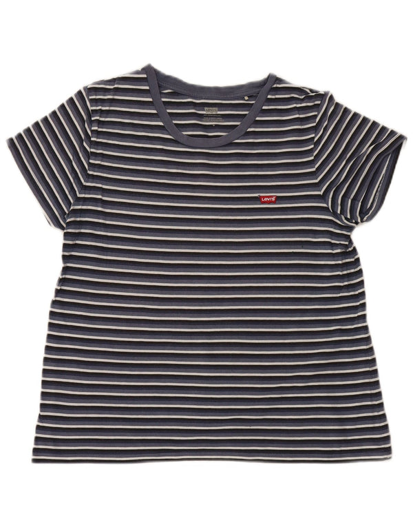 Levi's Womens T-Shirt Top UK 12 Medium Navy Blue Striped