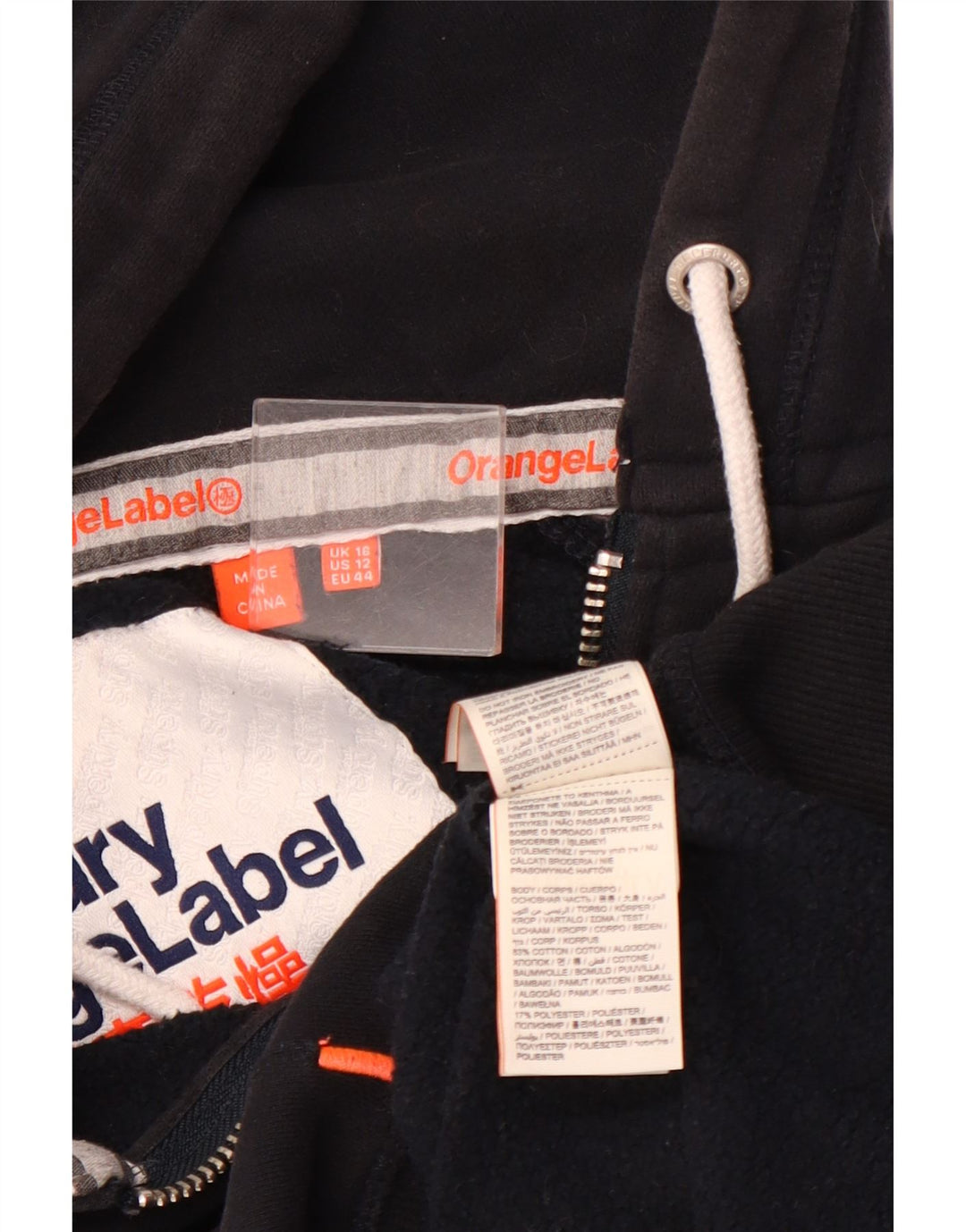 SUPERDRY Pulover cu capota cu fermoar pentru femei UK 16 mare bumbac bleumarin