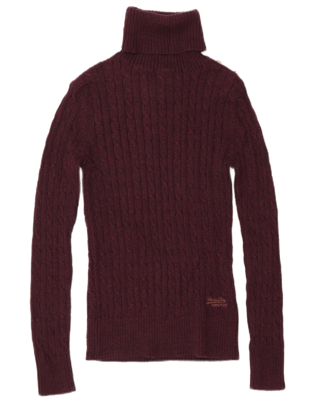 SUPERDRY Pulover cu gât rulat pentru femei UK 10 Bumbac Burgundy mic