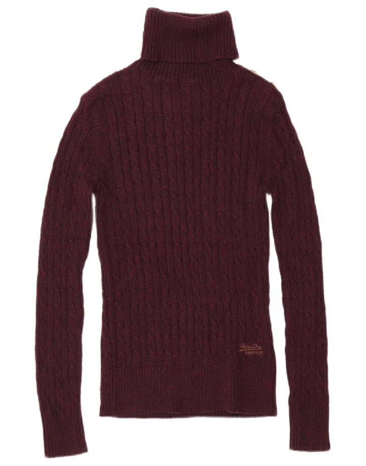 SUPERDRY Pulover cu gât rulat pentru femei UK 10 Bumbac Burgundy mic