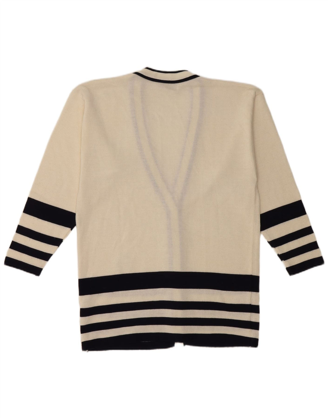 Pulover Cardigan Vintage pentru Damă UK 14 Bumbac cu dungi alb mediu mediu