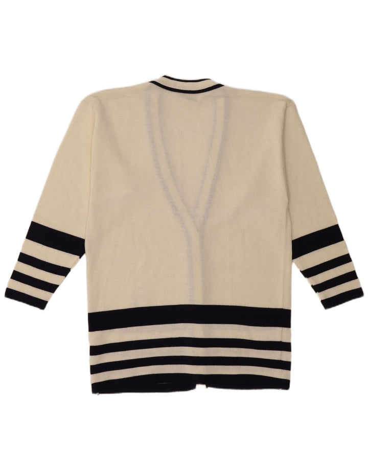 Pulover Cardigan Vintage pentru Damă UK 14 Bumbac cu dungi alb mediu mediu