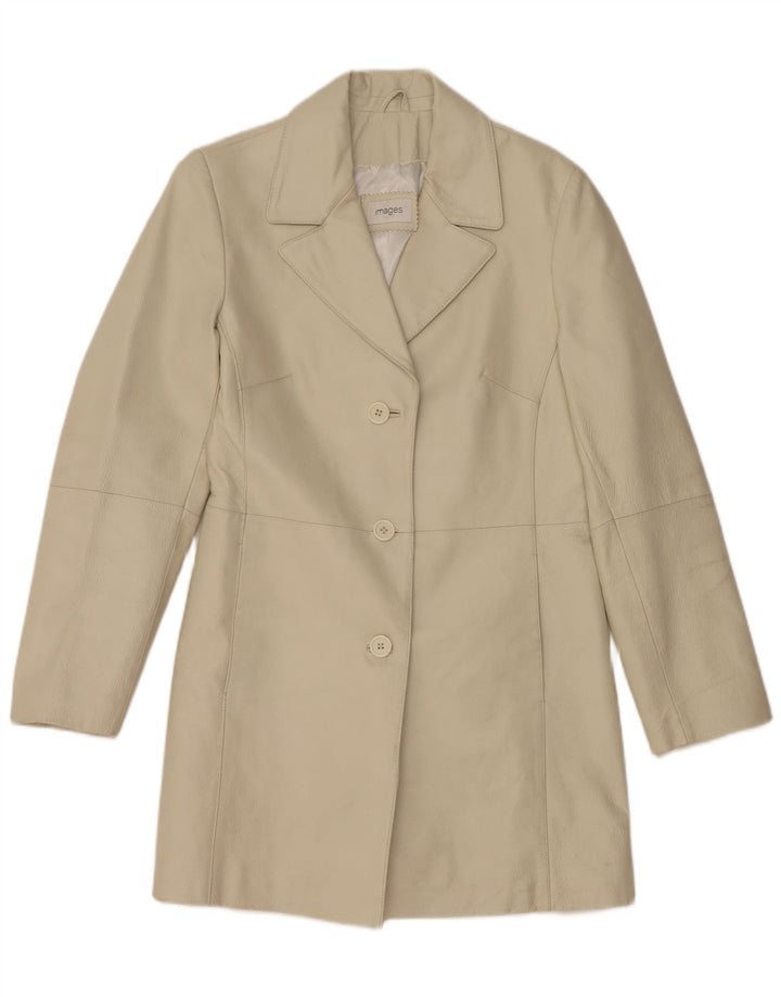 Palton din piele vintage pentru femei UK 12 Medium Beige Piele