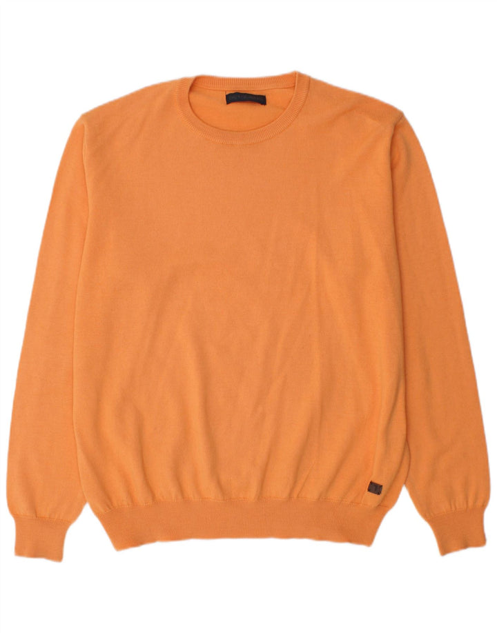 Pulover Trussardi pentru bărbați cu gât roșu, XL, lână portocalie