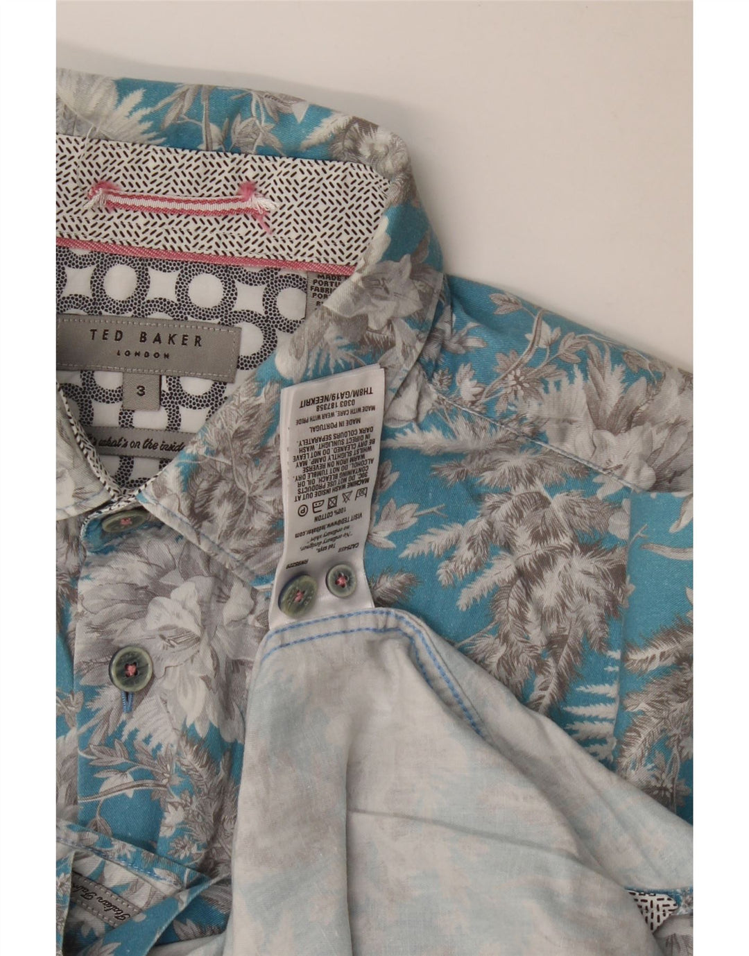 Cămașă pentru bărbați Ted Baker cu mânecă scurtă, mărimea 3, bumbac floral, albastru mediu