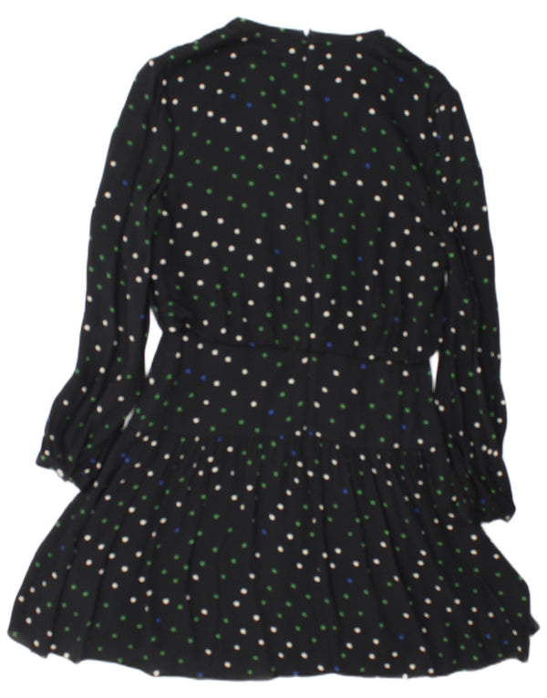 Whistles Rochie A-Line cu mânecă lungă pentru femei UK 10 Small Black Spotted Viscose