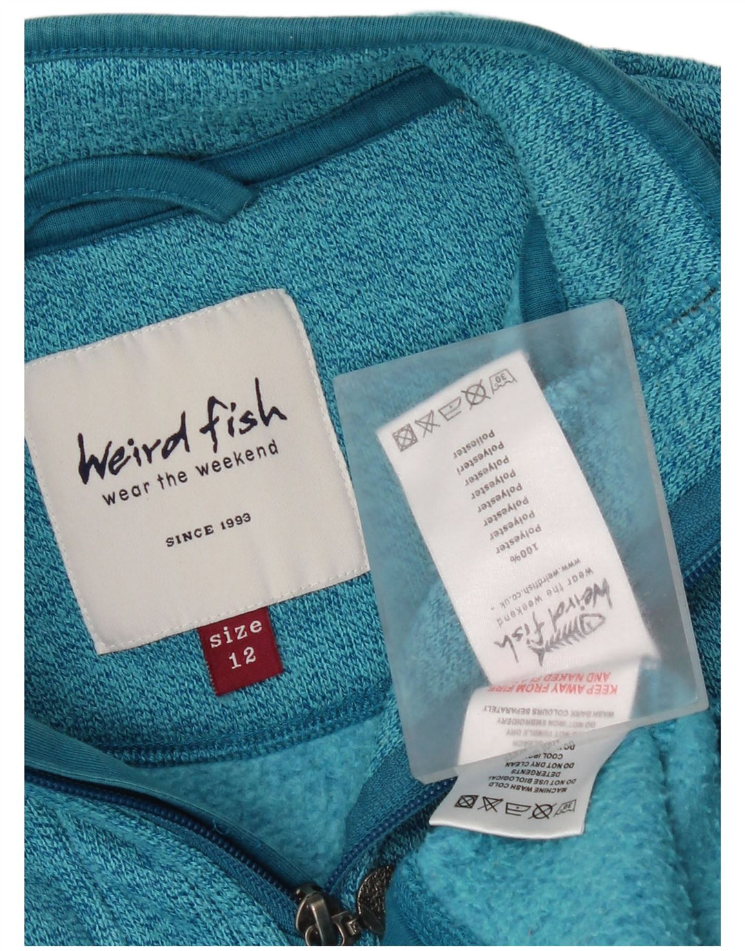 Pulover pentru femei Weird Fish cu fermoar și gât UK 12 Poliester albastru mediu