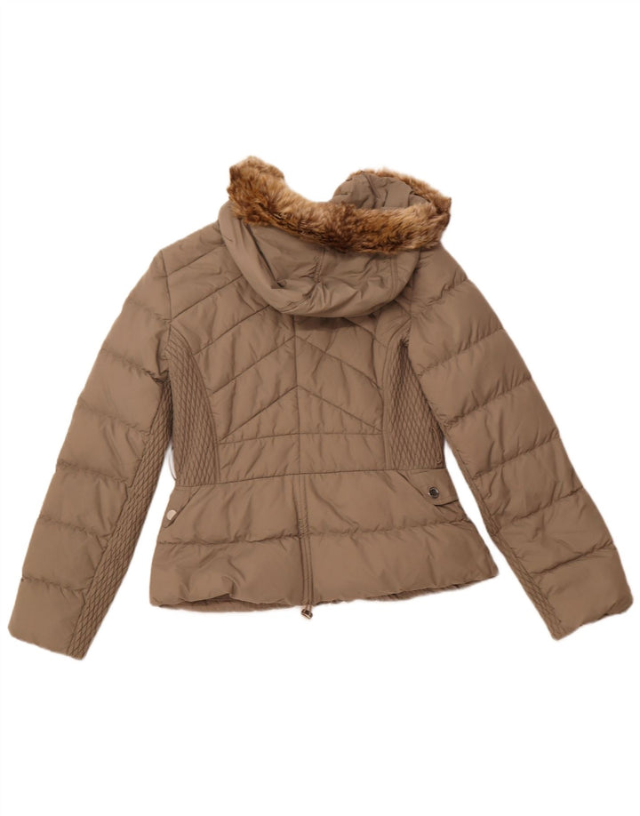 KAREN MILLEN Jachetă căptușită cu glugă pentru femei UK 12 Medium Bej Poliamidă