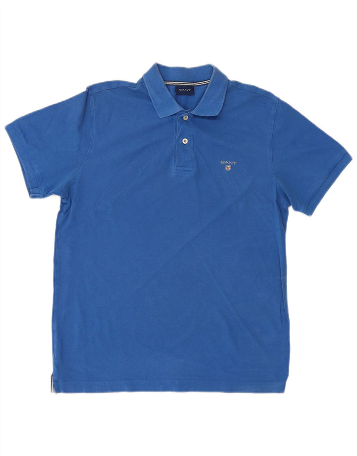Tricou polo pentru bărbați Gant, bumbac albastru mediu