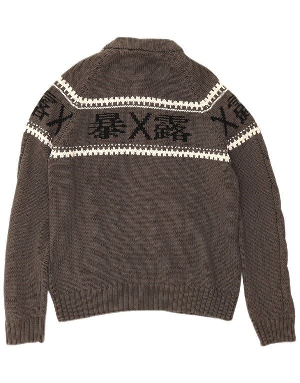 ON Tantum Pulover Cardigan cu fermoar complet pentru femei UK 20 2XL Gri Fair Isle Bumbac