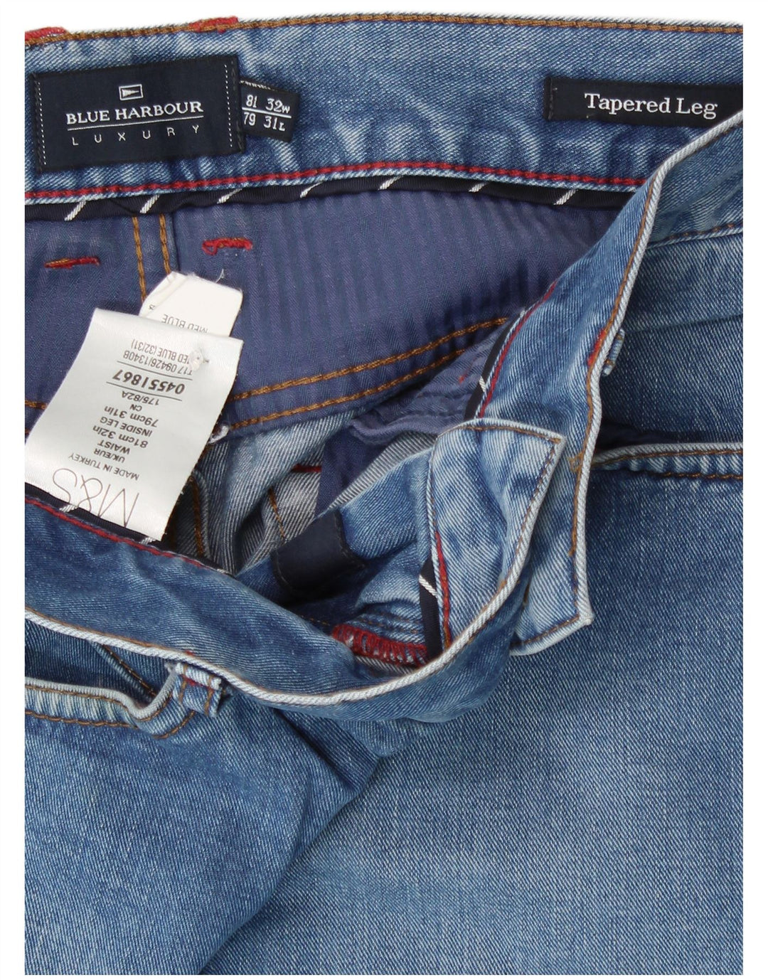 Blugi conici pentru bărbați Marks & Spencer Blue Harbour W32 L31 Bumbac albastru