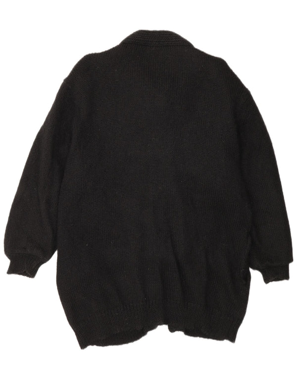 Vintage Womens Longline Cardigan Pulover UK 16 Large Black Floral
