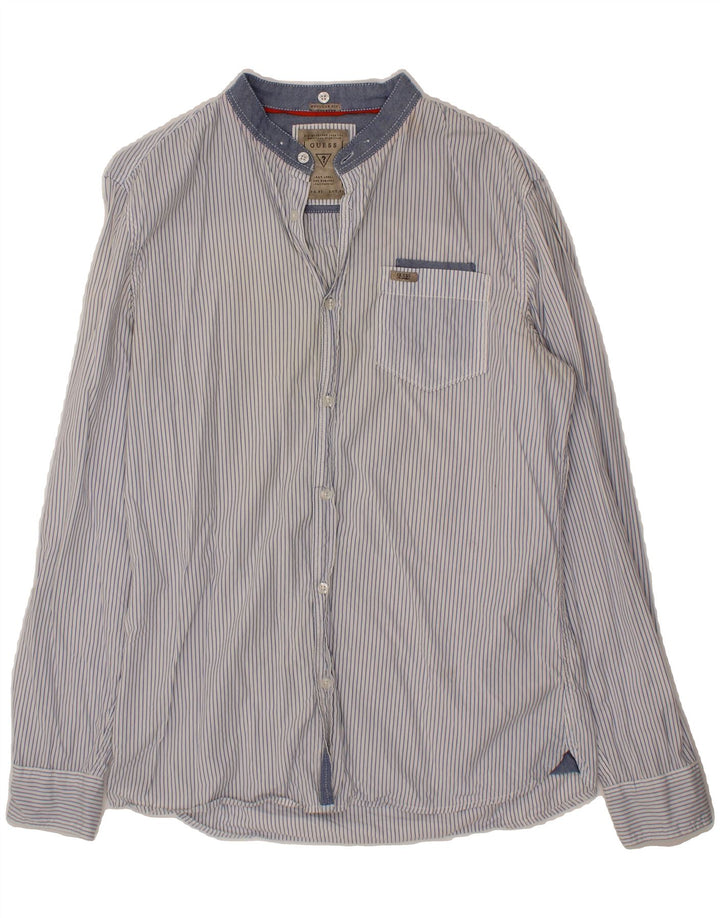 GUESS Mens Regular Fit Shirt Medium White Striped Cotton Vintage Guess and Second-Hand Guess from Messina Hembry 
