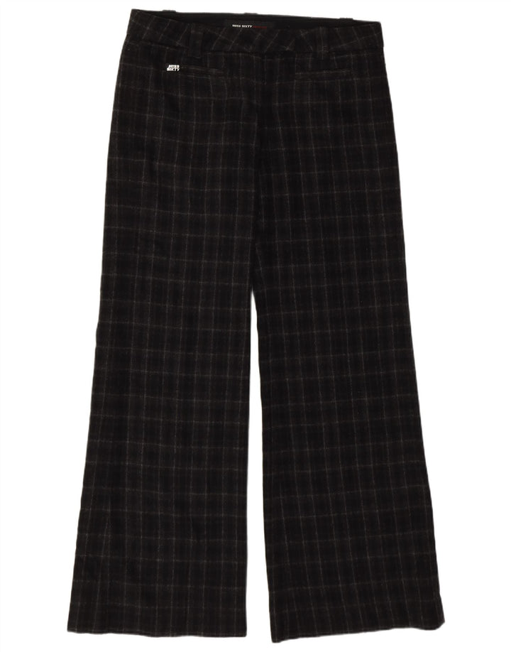 Pantaloni casual pentru femei Miss Sixty cu picioare largi W28 L32 Lână neagră cu carouri