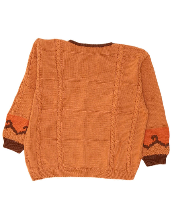 Pulover Cardigan Vintage pentru femei UK 18 XL Orange Geometric