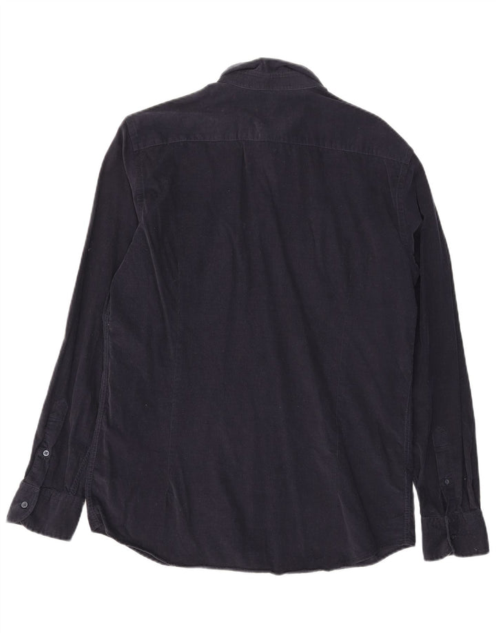 Cămașă Massimo Dutti pentru bărbați din catifea mare din bumbac bleumarin