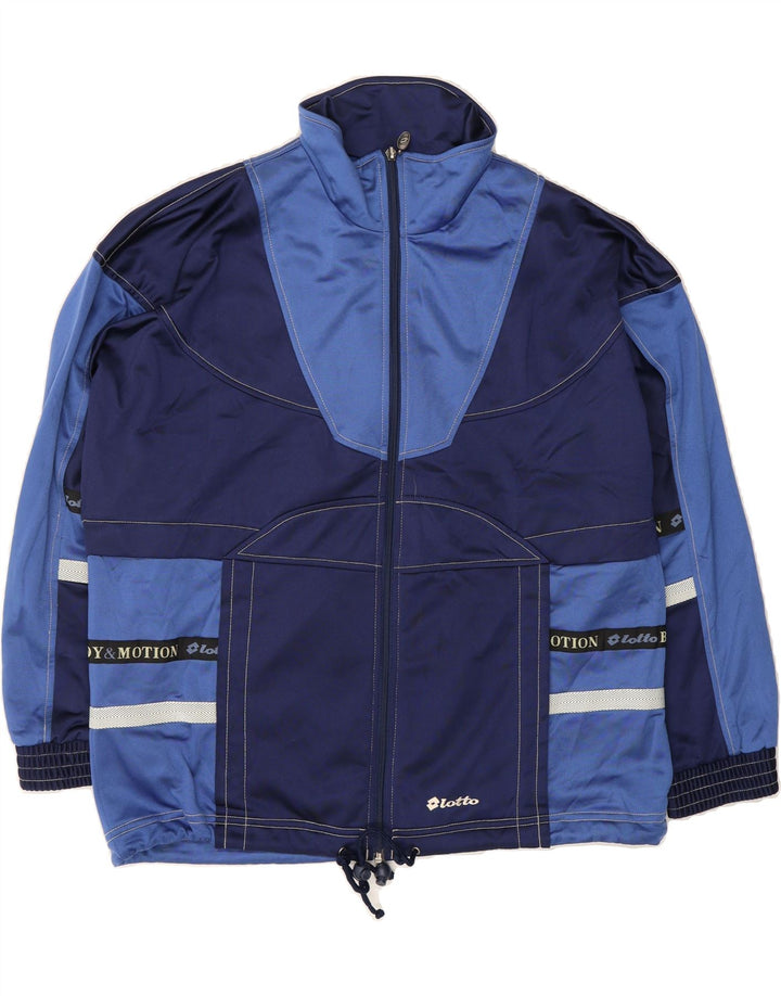 LOTTO Mens Graphic Tracksuit Top Jacket Large Navy Blue Colourblock Vintage Lotto and Second-Hand Lotto from Messina Hembry 