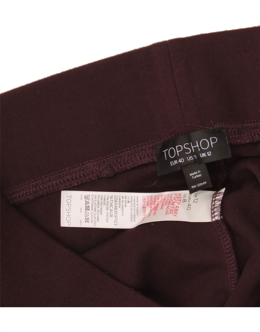 TOPSHOP Womens Leggings UK 12 Medium  Burgundy Viscose Vintage Topshop and Second-Hand Topshop from Messina Hembry 