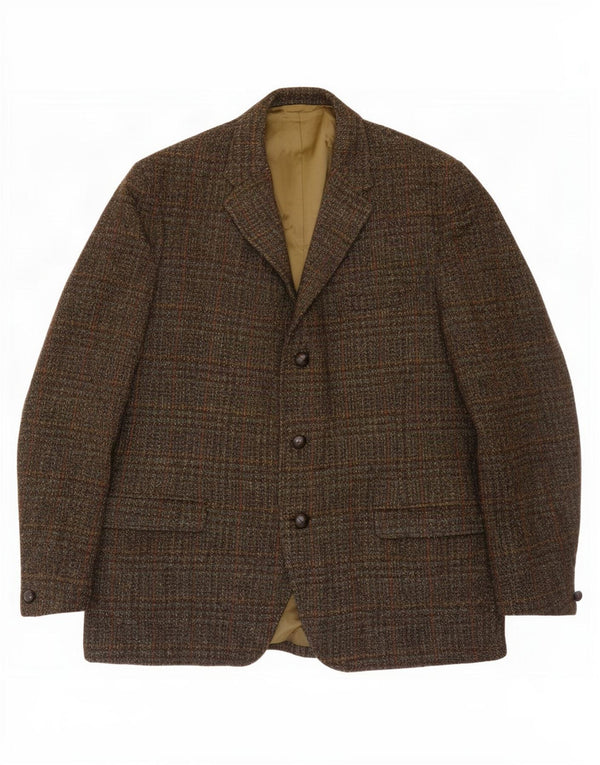 Jachetă pentru bărbați Harris Tweed, cu 3 nasturi, UK 38, lână carouri kaki medie