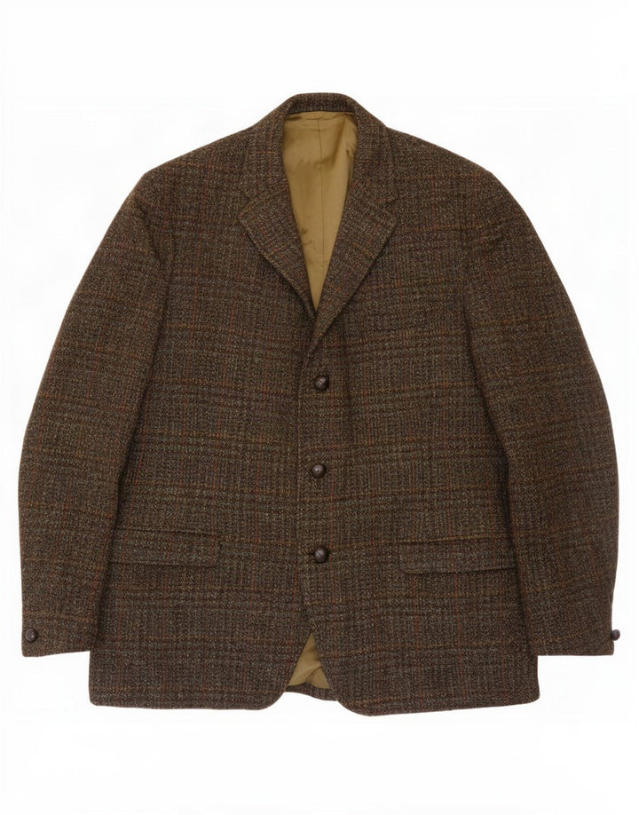 Jachetă pentru bărbați Harris Tweed, cu 3 nasturi, UK 38, lână carouri kaki medie