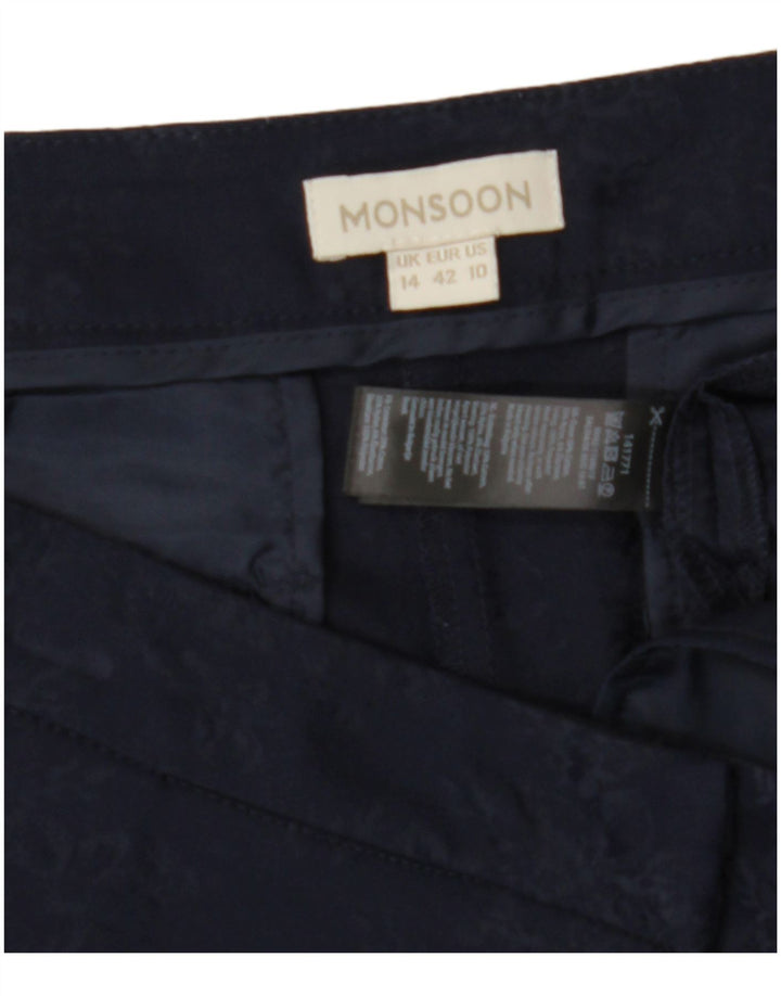 MONSOON Pantaloni chino subțiri pentru femei UK 14 Large W34 L29 Bleumarin Floral