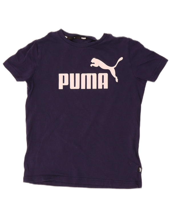 Puma Girls Graphic T-Shirt Top 11-12 Years Navy Blue Cotton