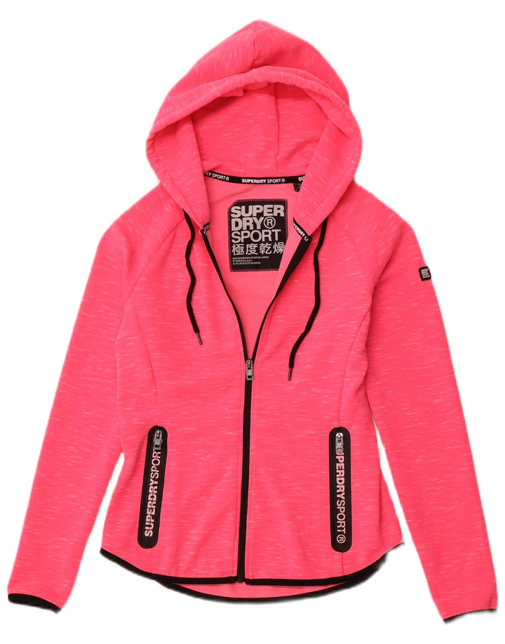 SUPERDRY Pulover cu capota cu fermoar cu grafic pentru femei UK 10 Small Pink Flecked