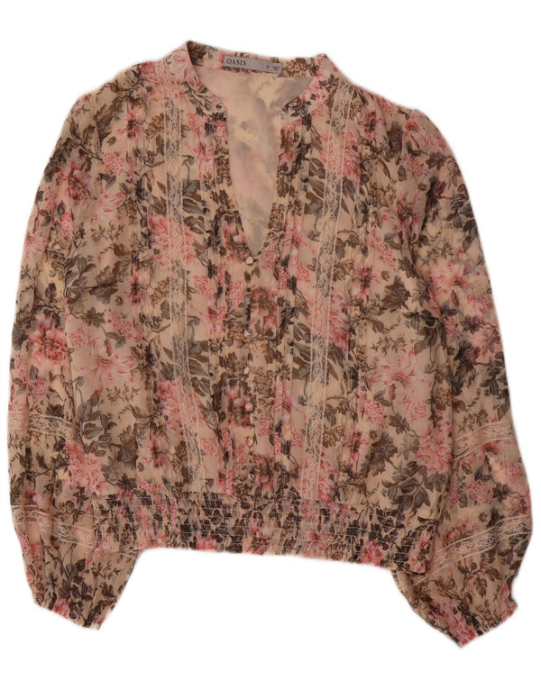 Bluză scurtă cu mânecă lungă pentru femei Oasis UK 14 Poliester floral mare, bej