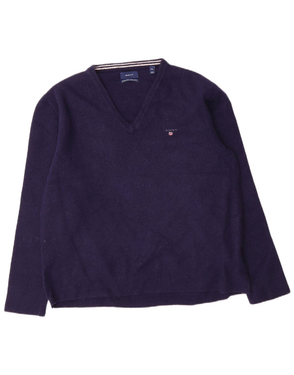 Pulover pentru bărbați Gant cu decolteu în V, 2XL, lână bleumarin