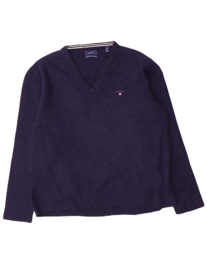Pulover pentru bărbați Gant cu decolteu în V, 2XL, lână bleumarin