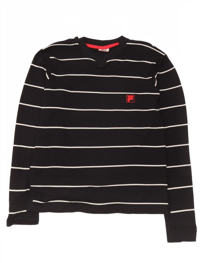 Fila Mens Regular Top cu mânecă lungă, mediu, negru, bumbac cu dungi