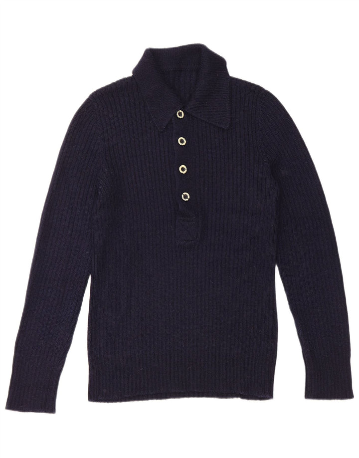 Pulover vintage pentru bărbați cu gât polo mic, bleumarin