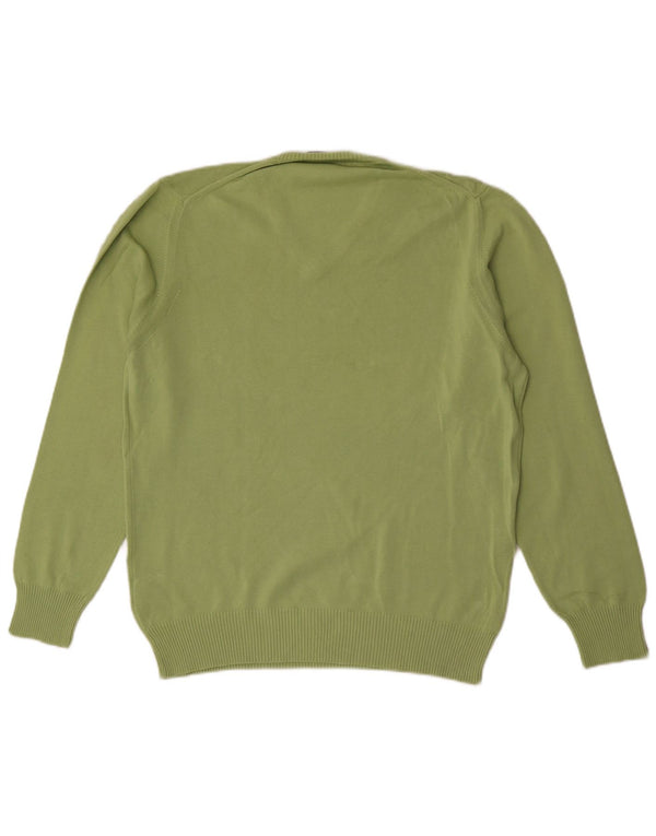 Zara Mens V-Neck Jumper Sweater Large Green Cotton