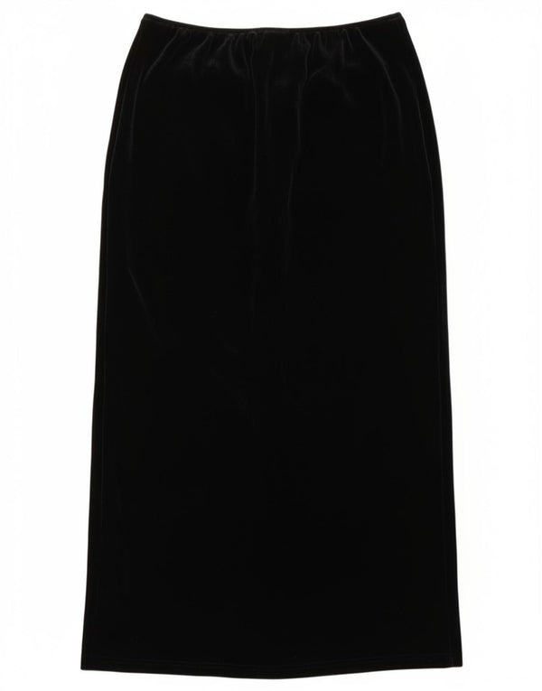 Fusta maxi din catifea vintage pentru femei UK 16 mare W34 poliester negru