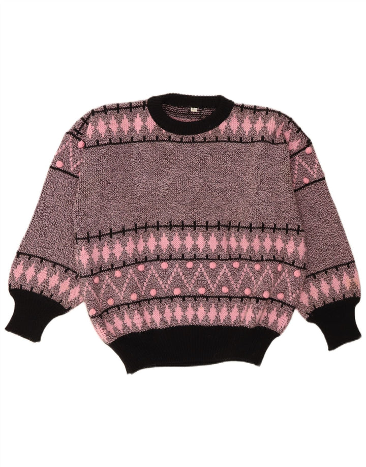 Pulover vintage pentru damă cu gât roșu EU 40/42 Roz mediu geometric