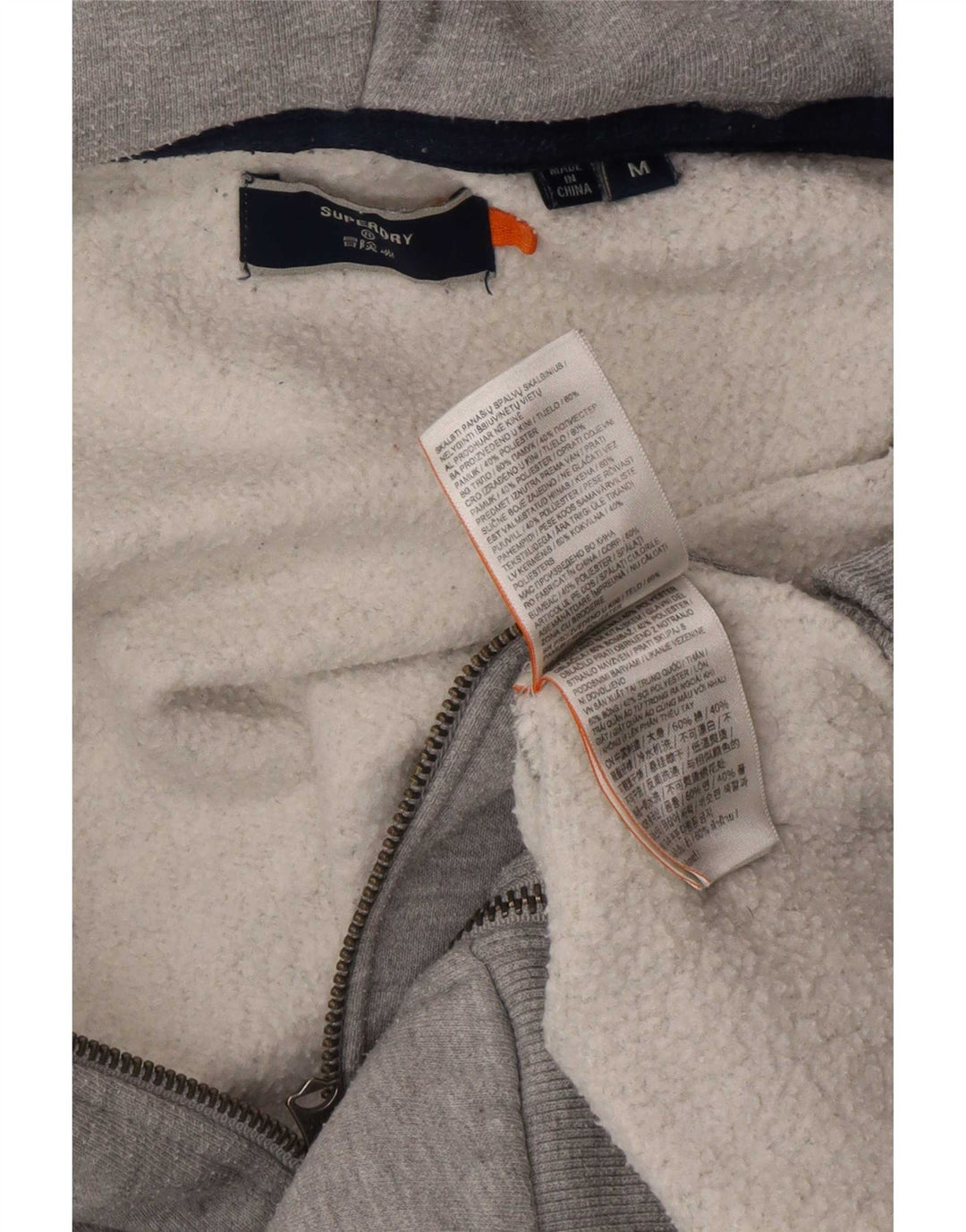 Pulover Superdry pentru bărbați, cu fermoar, bumbac, gri mediu