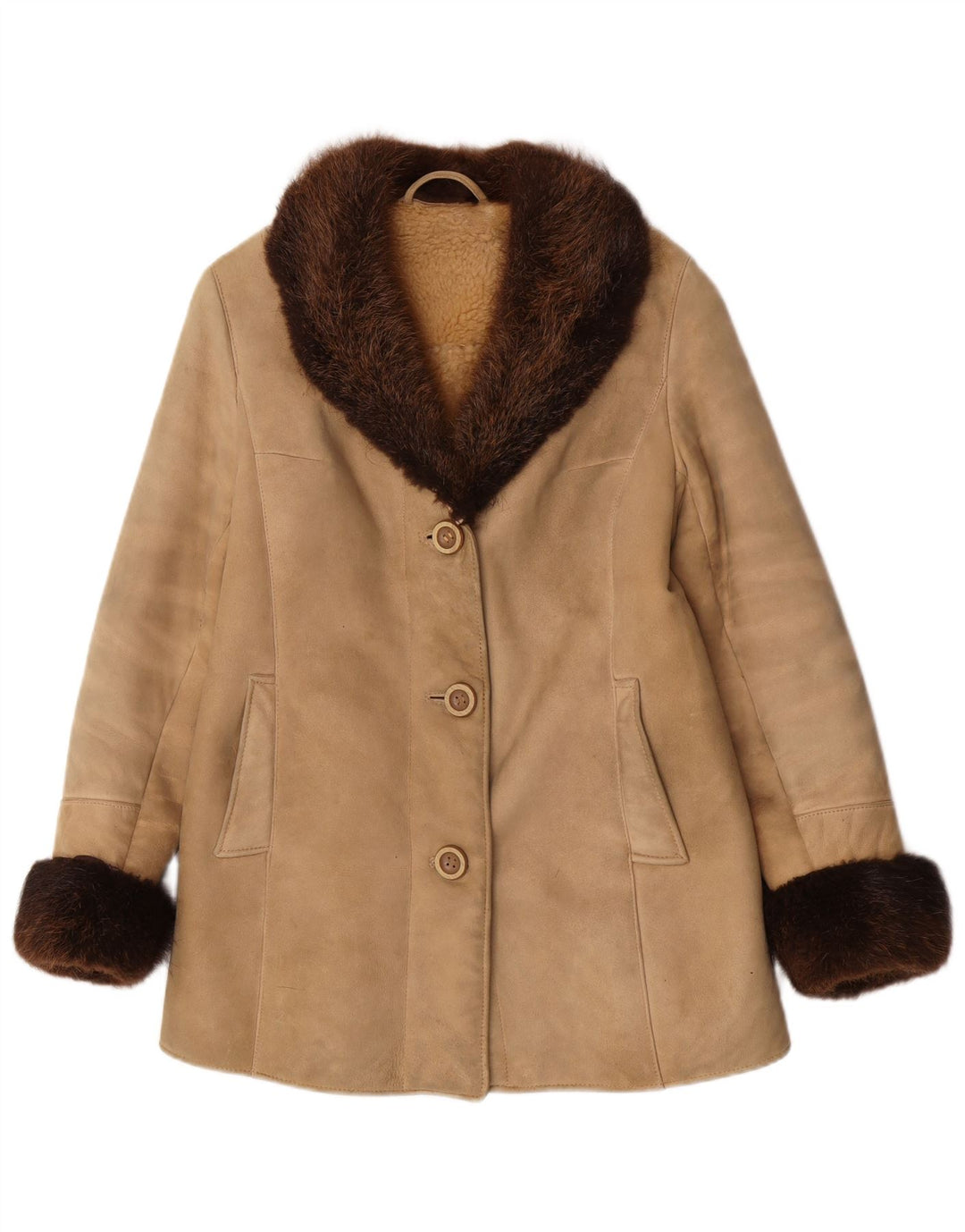 Palton vintage pentru femei din shearling UK 10 mic bej