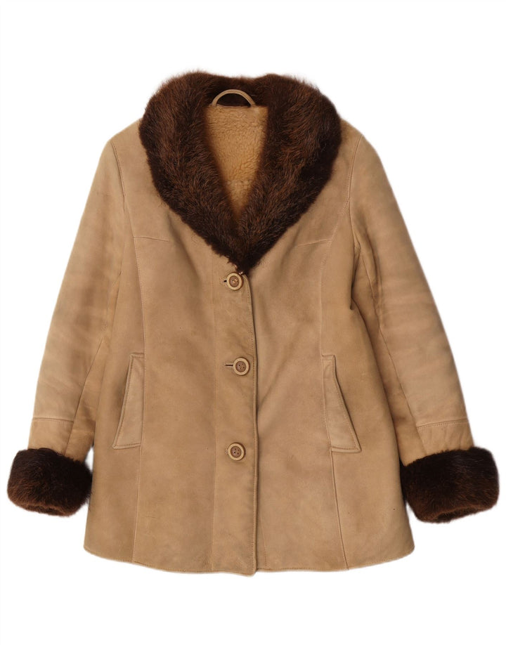 Palton vintage pentru femei din shearling UK 10 mic bej