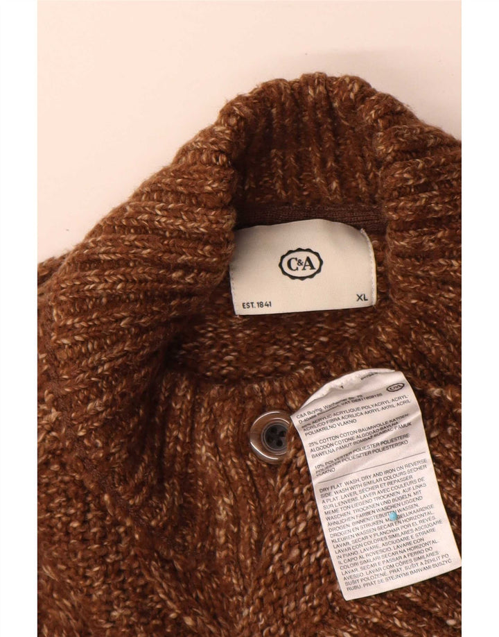 Pulover pentru bărbați C&A, cu gât, cu nasturi, XL, maro, pete acrilic