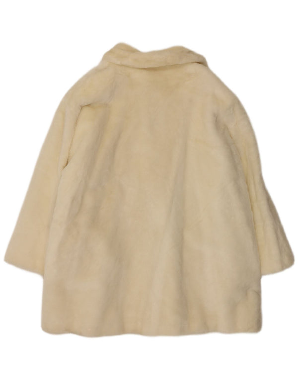 Pardesiu vintage pentru femei din blană artificială UK 18 XL alb