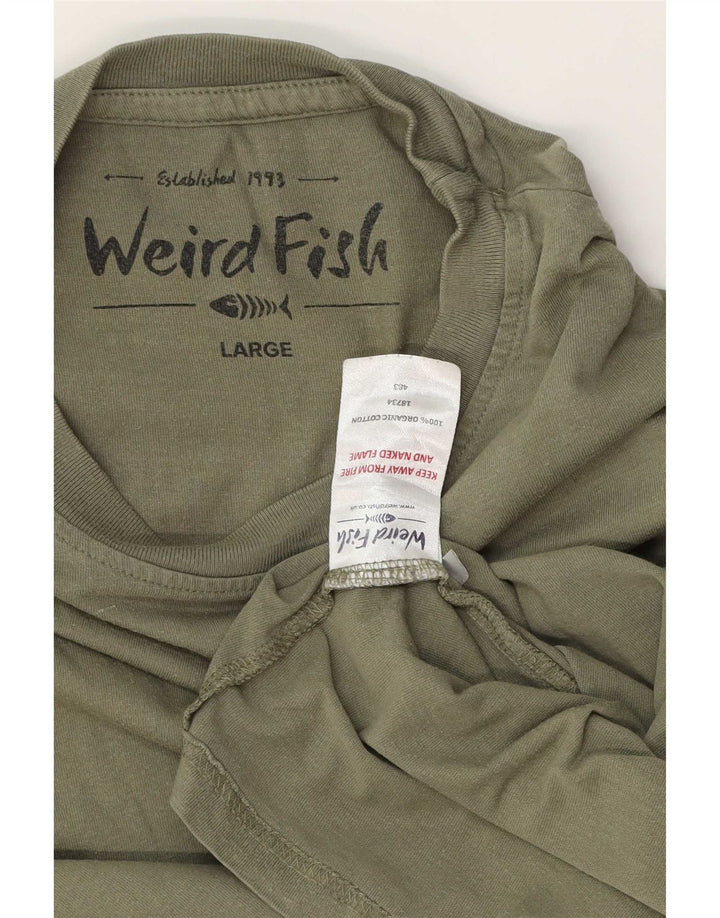 Tricou grafic pentru bărbați Weird Fish Top mare din bumbac kaki