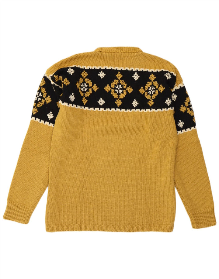 Pulover vintage pentru bărbați cu gâtul turnat, galben mediu, Fair Isle