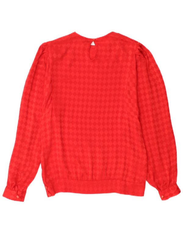 Bluză vintage cu mânecă lungă pentru femei UK 12 Medium Red Argyle/Diamond