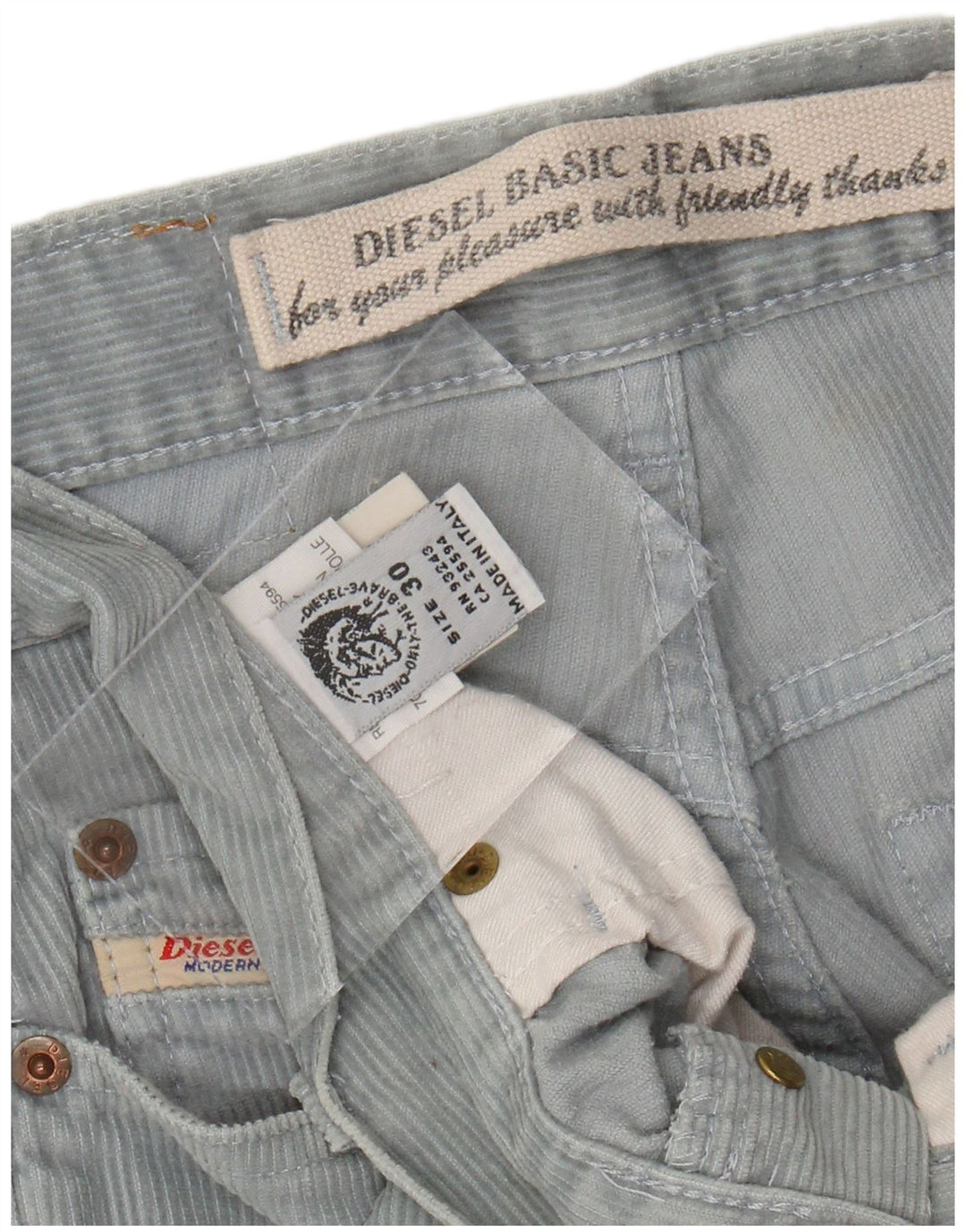 DIESEL Pantaloni drepti din velur pentru bărbați L30 L31 Bumbac albastru