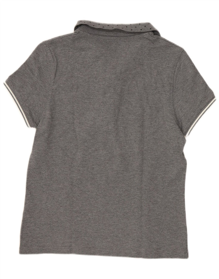 Tricou polo Fred Perry pentru femei UK 12, bumbac cu pete, gri mediu