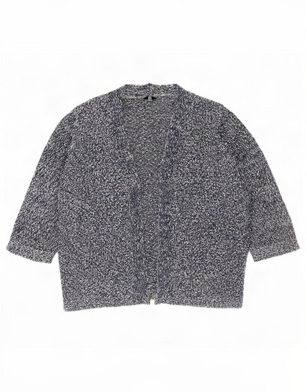 Pulover cardigan deschis pentru femei M&Co, cu mâneci 3/4, Marea Britanie 24 4XL, albastru bleumarin pătat
