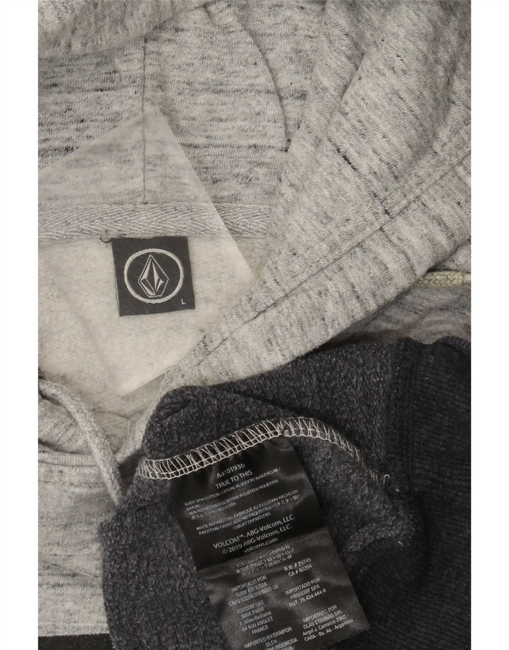 Pulover Volcom pentru bărbați cu glugă cu grafică, mare, gri din bumbac