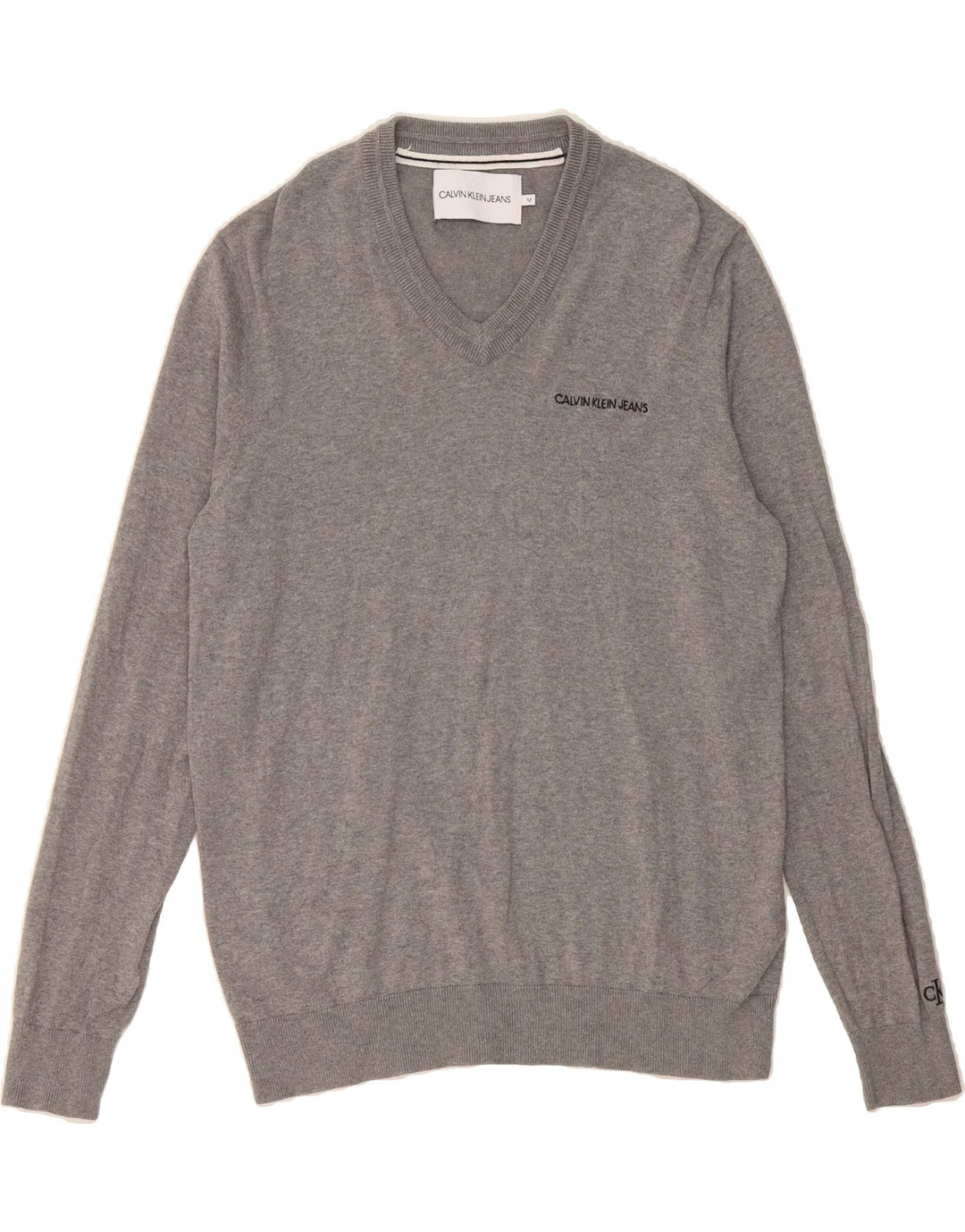 CALVIN KLEIN JEANS Mens V-Neck Jumper Sweater Medium Grey Cotton Vintage Calvin Klein Jeans and Second-Hand Calvin Klein Jeans from Messina Hembry 