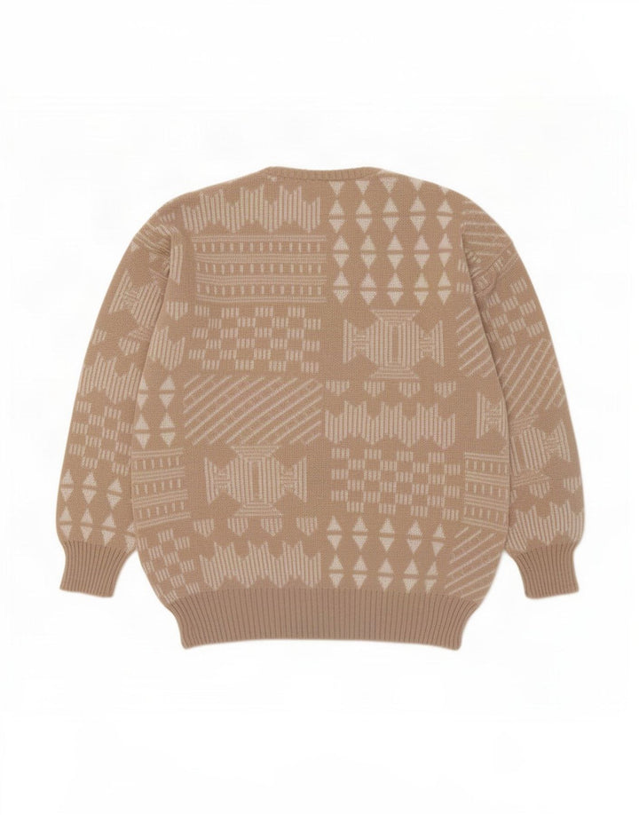 Pulover vintage pentru bărbați cu gât roșu IT 48 Medium Bej Lână mozaic